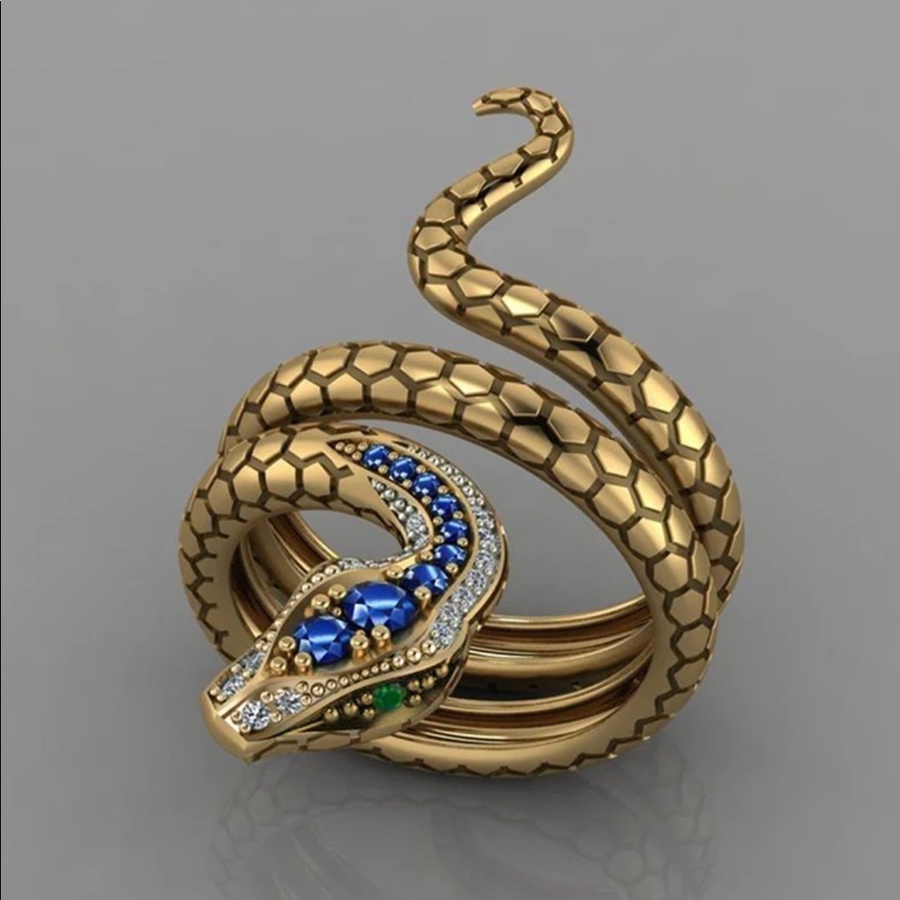 New 18K Gold Punk Coiled Snake Ring